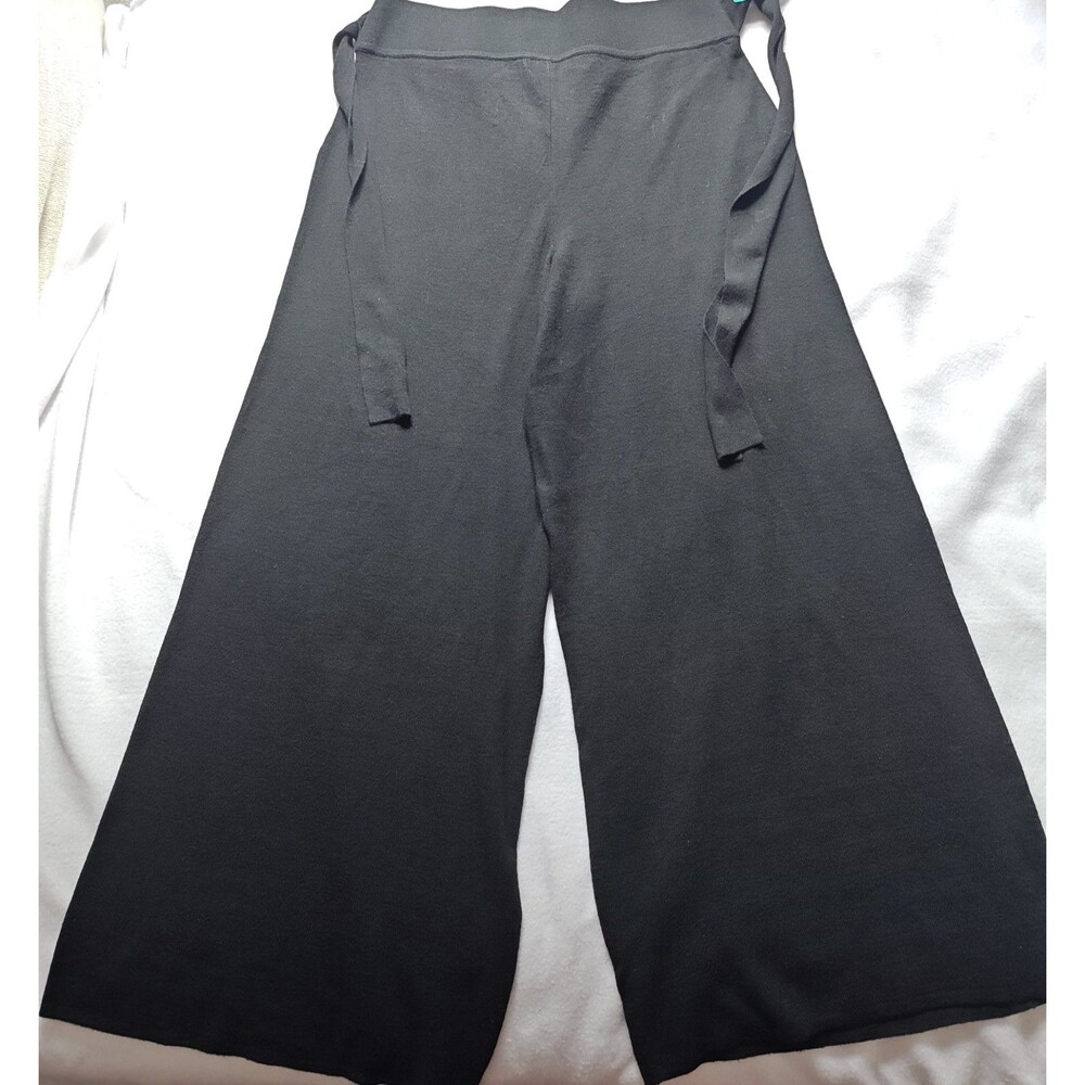 Skies Are Blue Black Wide Leg Pants XL High Tie Waist Soft Stretch Casual